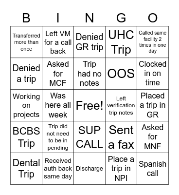 Exceptions Bingo Card