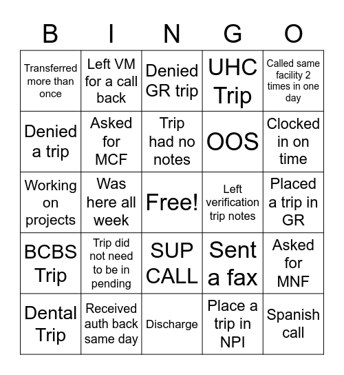 Exceptions Bingo Card