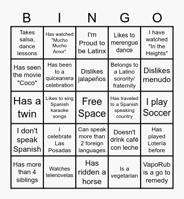 Latinx Loteria Bingo Card