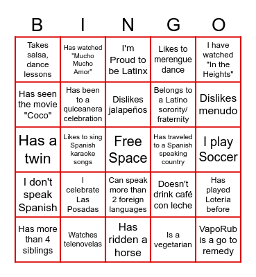 Latinx Loteria Bingo Card