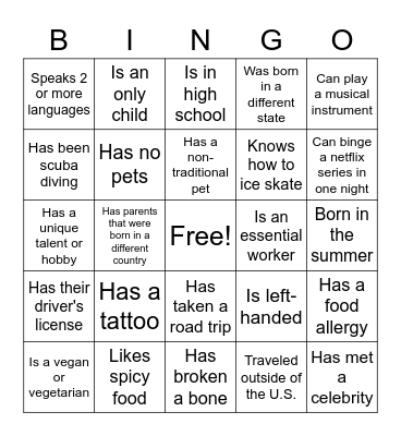 Legislature Student Day Bingo Card