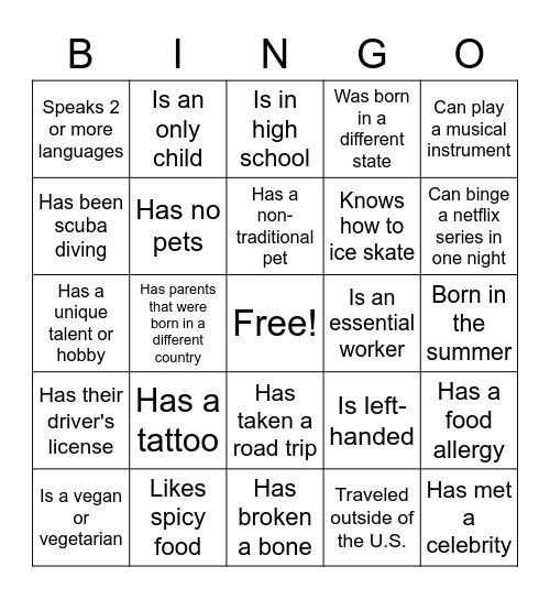 Legislature Student Day Bingo Card