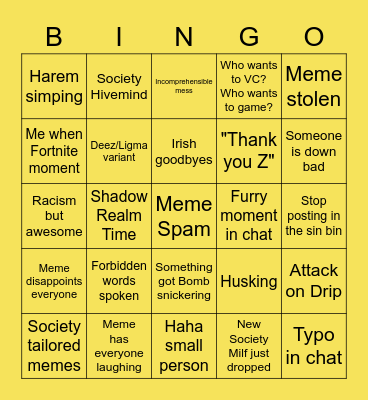 Society Bingo Card