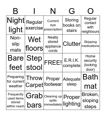 Home Safety Bingo Card