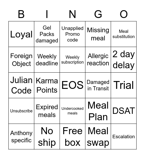 Freshly Bingo Card