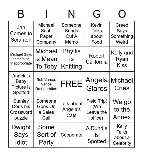 Dunder Bingo Card