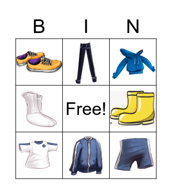 MY CLOTHES AND UNIFORMS Bingo Card