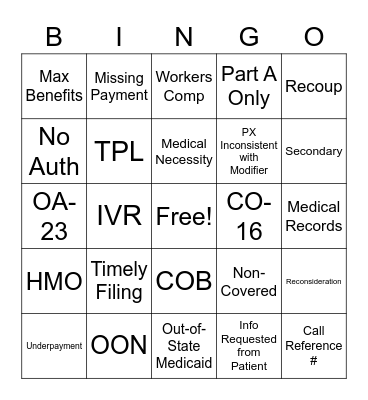 Insurance Bingo Card
