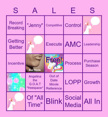 Angelina's Birthday Sales Bingo Card