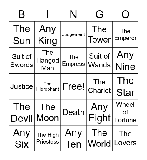 Tarot Bingot Bingo Card