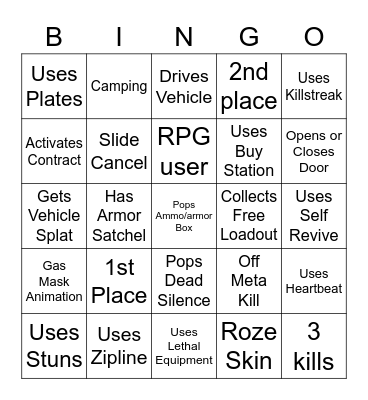 Warzone Bingo Solos Bingo Card