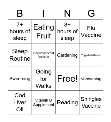 Immune Wellness Bingo Card