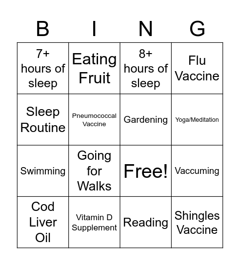 Immune Wellness Bingo Card