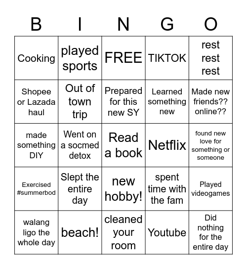 DIS BACK TO SCHOOL/SUMMER EDITION Bingo Card