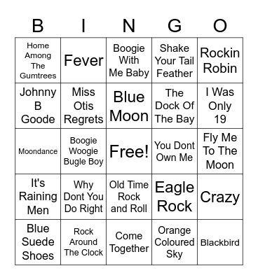 Oldies But Goldies Bingo Card
