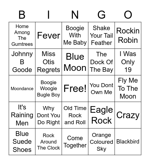 Oldies But Goldies Bingo Card