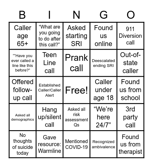 Listen In Bingo (July 2021) Bingo Card