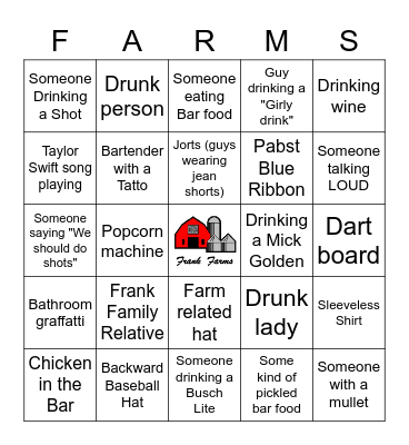 Frank Farms Bar Bingo Card