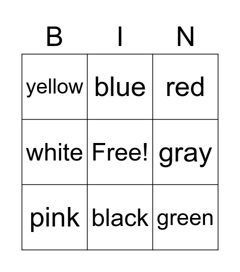 Color Bingo Card