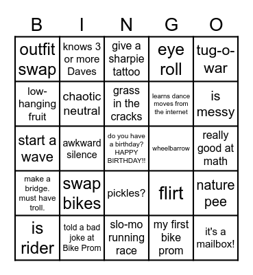 BIKE PROM BINGO - B Bingo Card