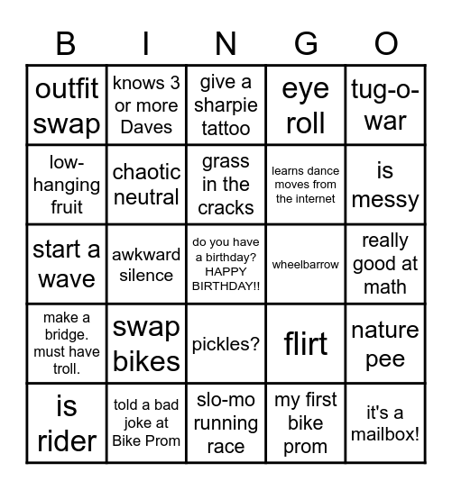 BIKE PROM BINGO - B Bingo Card