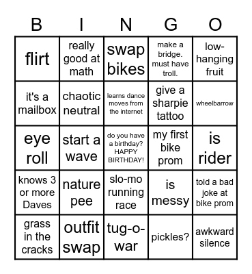 BIKE PROM BINGO - B Bingo Card