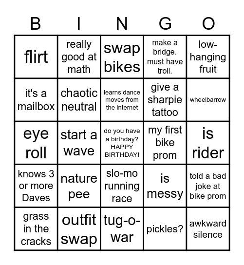 BIKE PROM BINGO - B Bingo Card