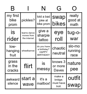 BIKE PROM BINGO - B Bingo Card