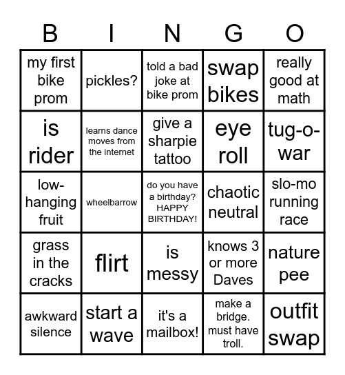 BIKE PROM BINGO - B Bingo Card