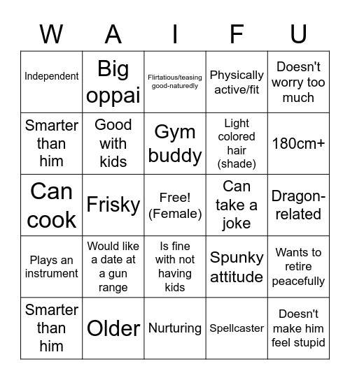 Zucchero Waifu Bingo Card