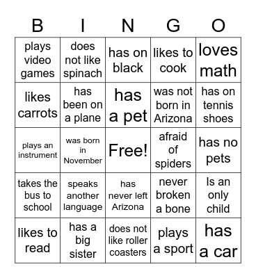 Untitled Bingo Card