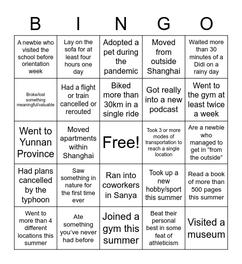 Untitled Bingo Card