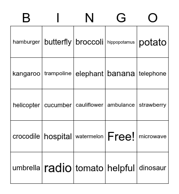 Break and Say Bingo Card