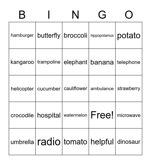 Break and Say Bingo Card