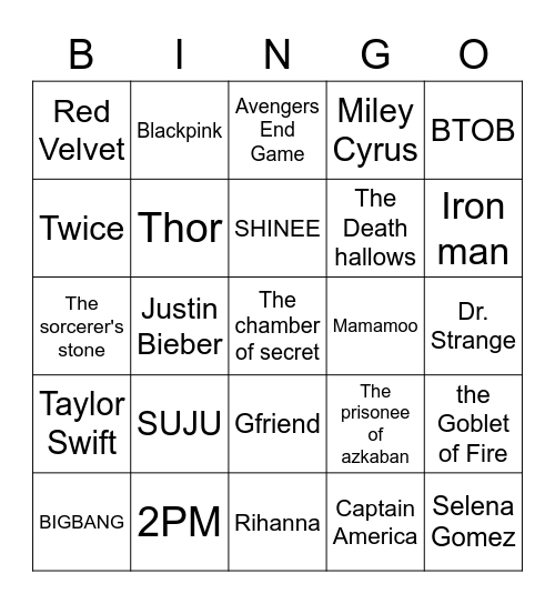 Irene Bingo Card