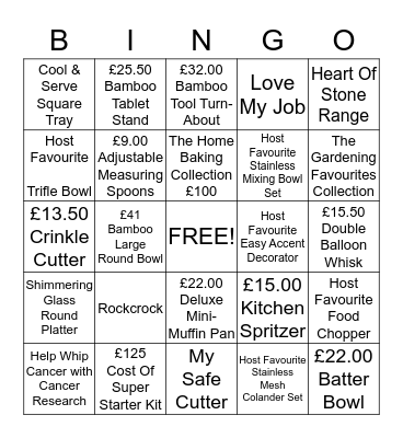 Pampered Chef Bingo Card