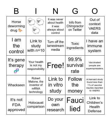Anti-Vax Bingo Card