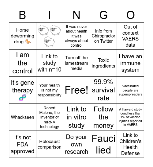 Anti-Vax Bingo Card