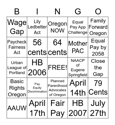 Equal Pay Bingo Card