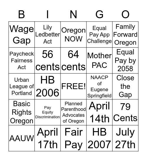Equal Pay Bingo Card
