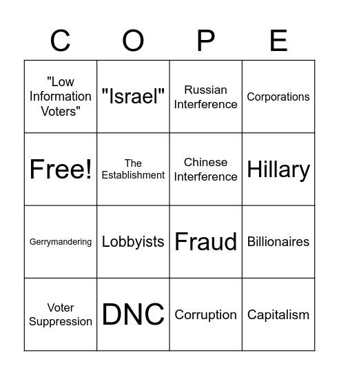 Excuses Why Progressives Lost Again Bingo Card