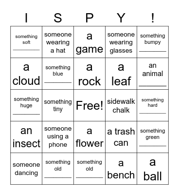 outdoor I spy Bingo Card