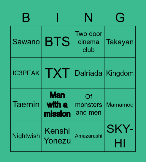 Музыкальный вкус Bingo Card