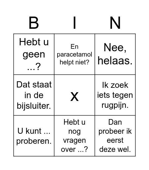 LINK+ A1 H7.3 hulp vragen bij de drogist. Bingo Card