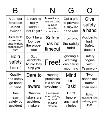 CREDMADE SAFETY BINGO Card