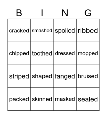 phonics "ed" Bingo Card