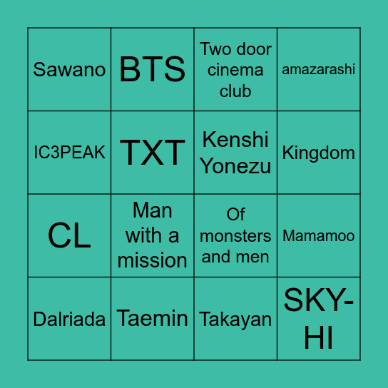 Музыкальный вкус Bingo Card