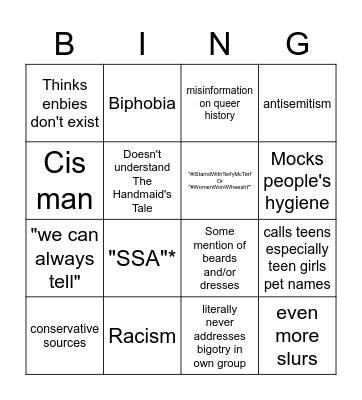 TERF Bingo Card