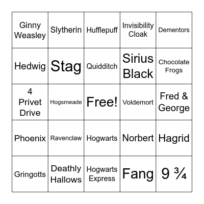 Harry Potter Bingo Card