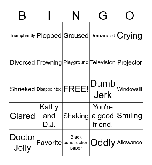 Wayside School is Falling Down- ch. 11 Bingo Card